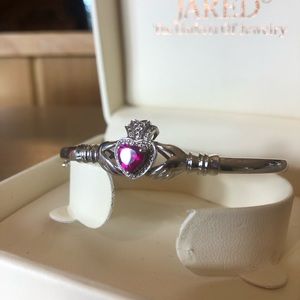 Ruby Stone Claddagh '7' silver Bangle Bracelet